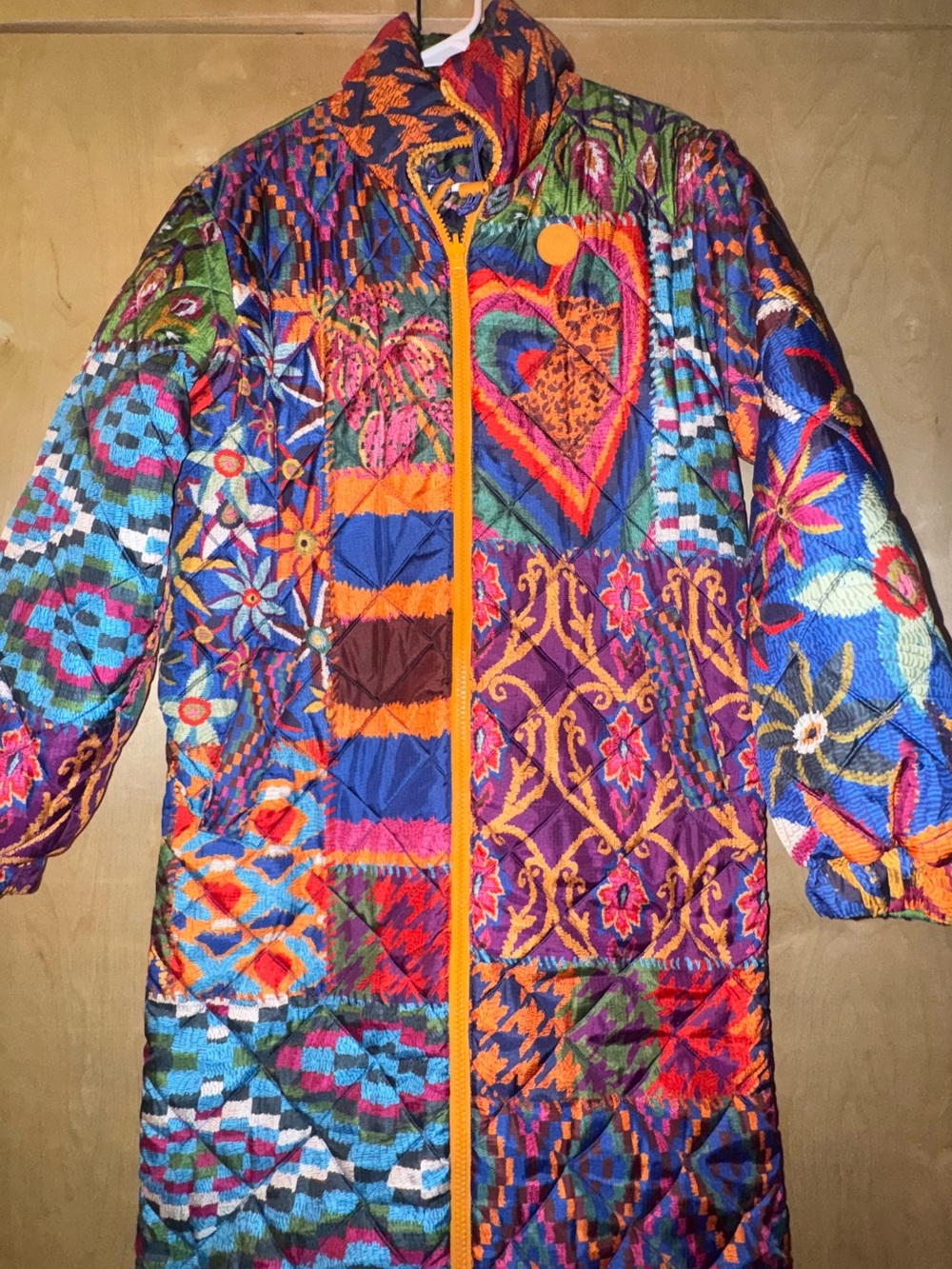Farm Rio Puffer Multicolor Quilted Long Puffer Coat with Belt - Picture 11 of 15